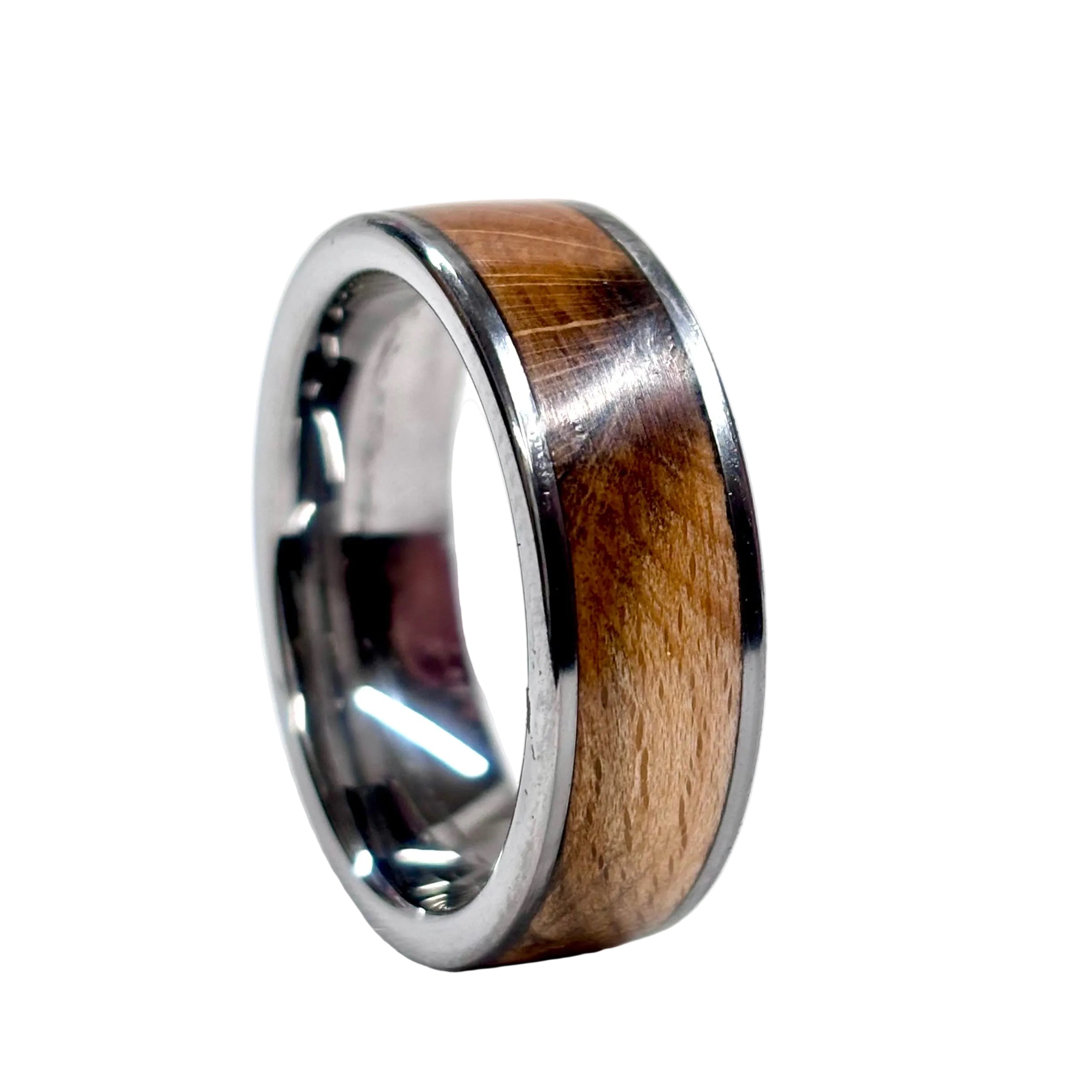 Spalted Beech Wood Ring – Silver Tungsten Wood Wedding Band -  Comfort Fit