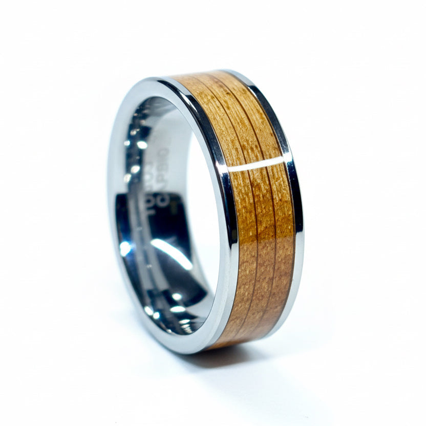 Oak Wood Ring – Silver Tungsten Wood Wedding Band - Comfort Fit