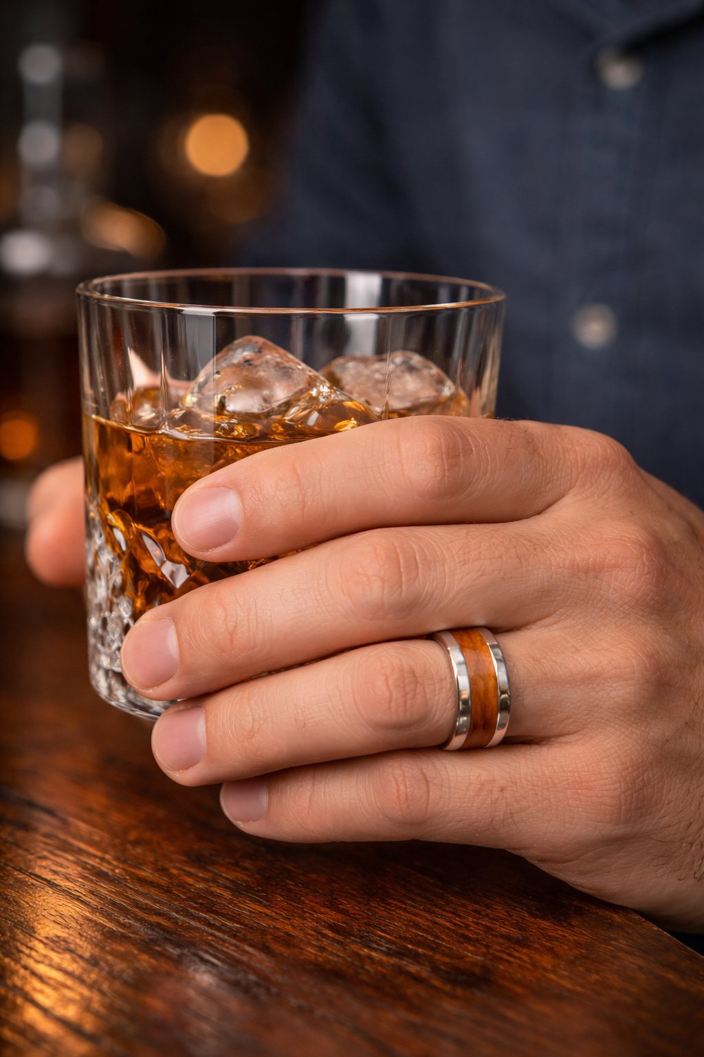 Oak Wood Ring – Silver Tungsten Band (8mm, Comfort Fit)