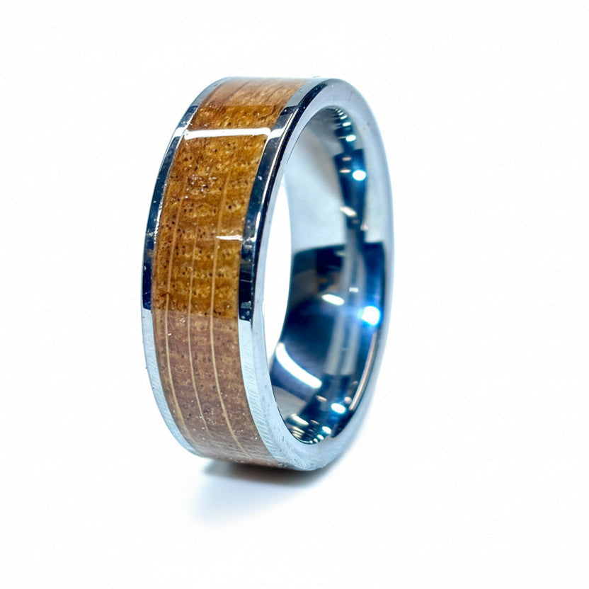 Oak Wood Ring – Silver Tungsten Wood Wedding Band - Comfort Fit