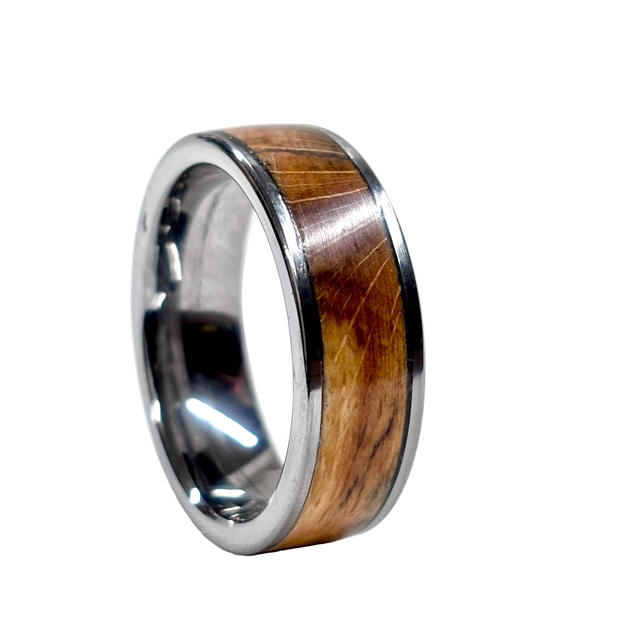 Spalted Beech Wood Ring – Silver Tungsten Wood Wedding Band -  Comfort Fit