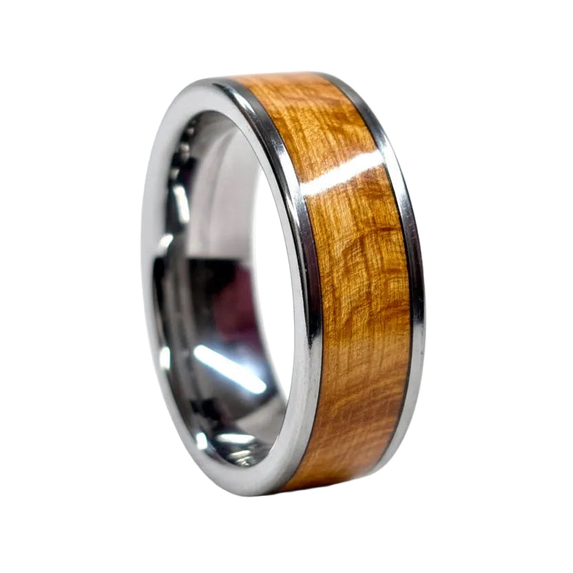 Spalted Beech Wood Ring – Silver Tungsten Wood Wedding Band -  Comfort Fit