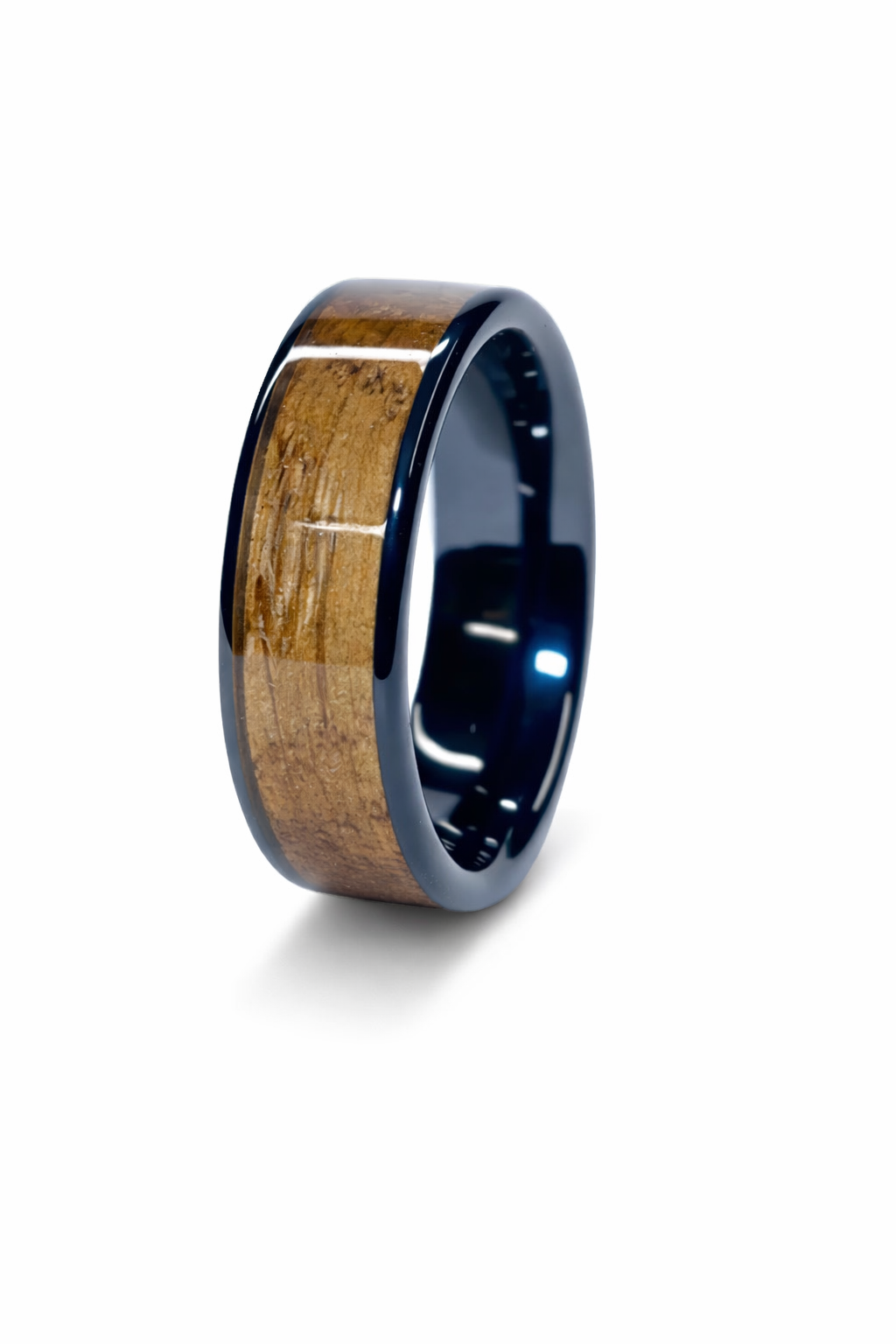 Oak Wood Ring – Black Ceramic Band (8mm, Comfort Fit)