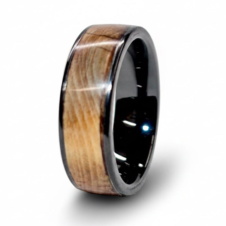 Yew Wood Ring – Black Ceramic Wood Wedding Band - 8mm, Comfort Fit