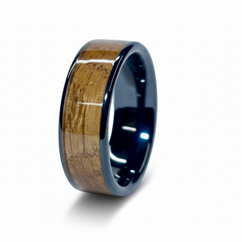 Oak Wood Ring – Black Ceramic Wood Wedding Band (Comfort Fit)