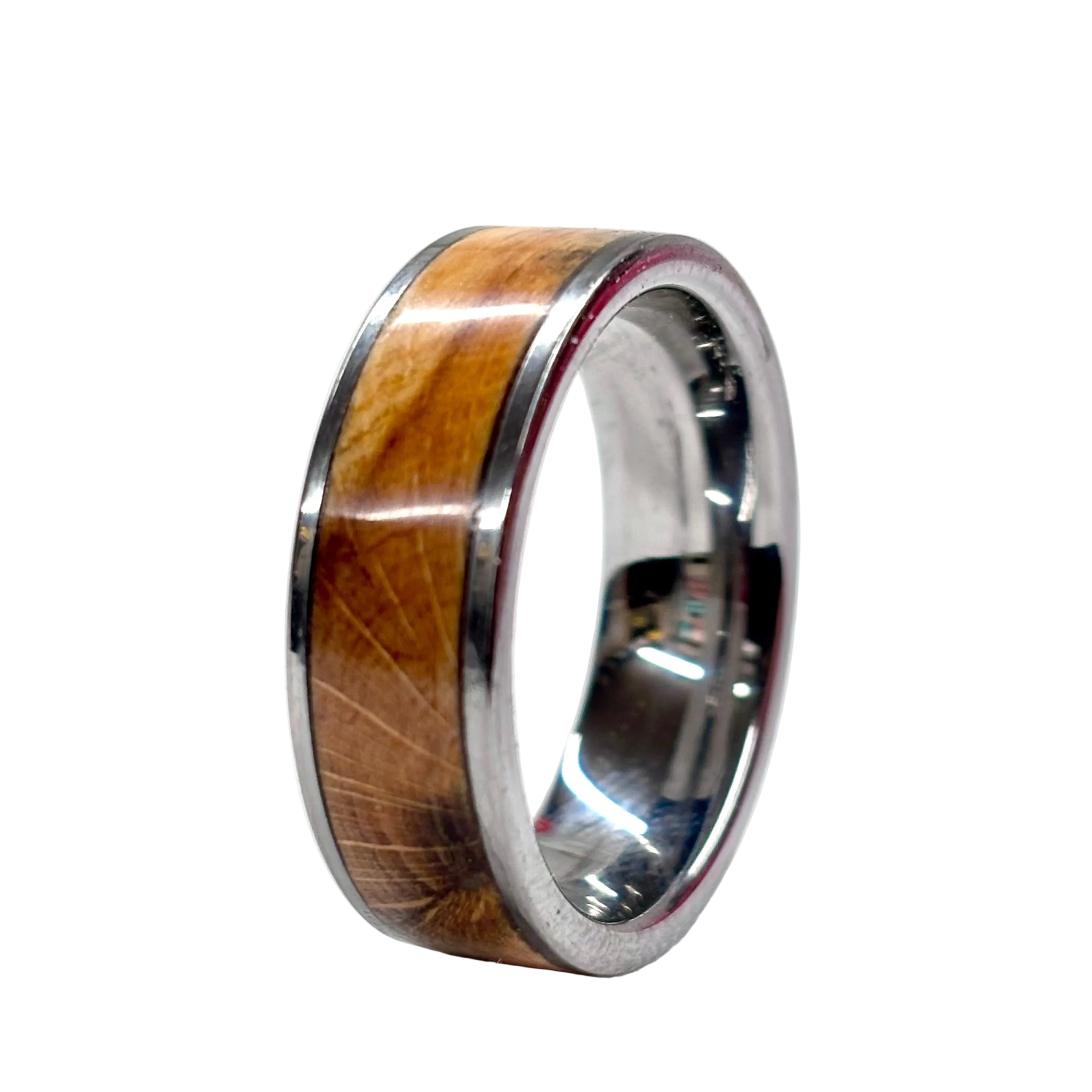 Spalted Beech Wood Ring – Silver Tungsten Wood Wedding Band -  Comfort Fit