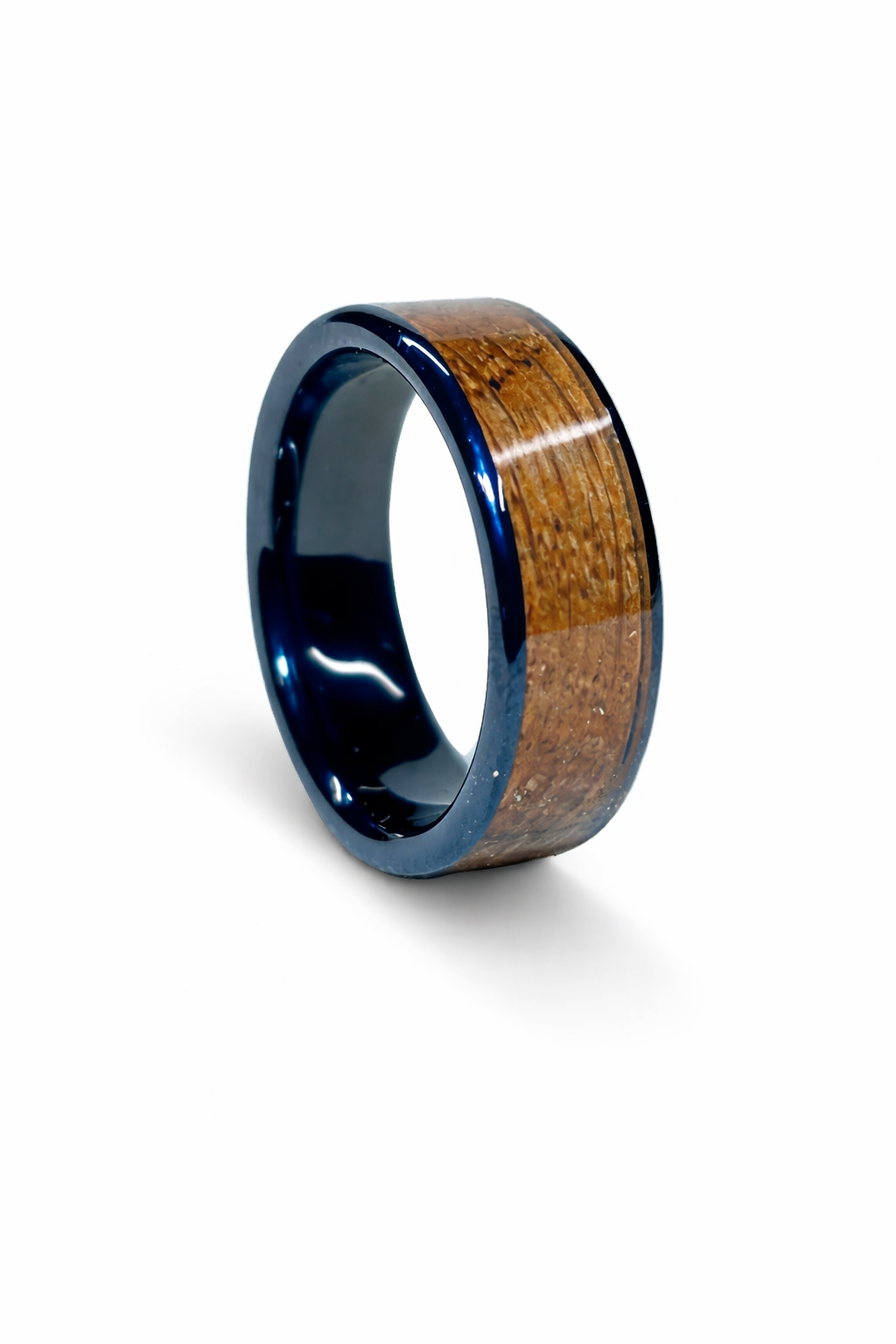 Oak Wood Ring – Black Ceramic Band (8mm, Comfort Fit)