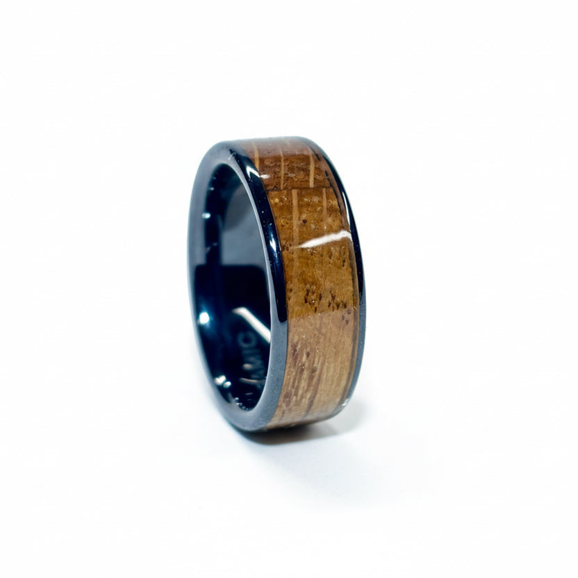 Oak Wood Ring – Black Ceramic Wood Wedding Band (Comfort Fit)