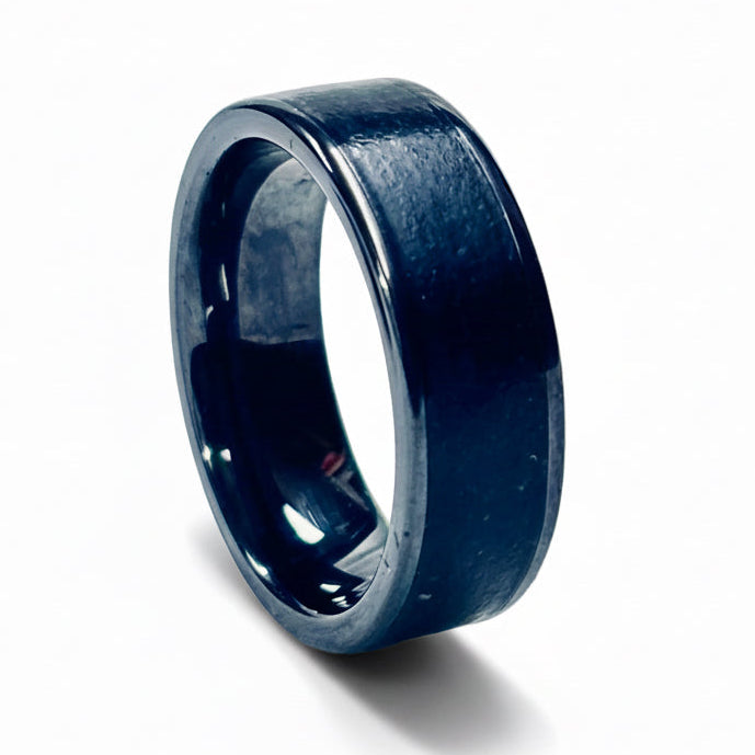 Bog Oak Wood Ring – Black Ceramic Wood Wedding Band (Comfort Fit)