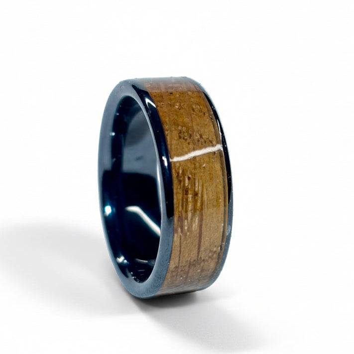 Oak Wood Ring – Black Ceramic Wood Wedding Band (Comfort Fit)