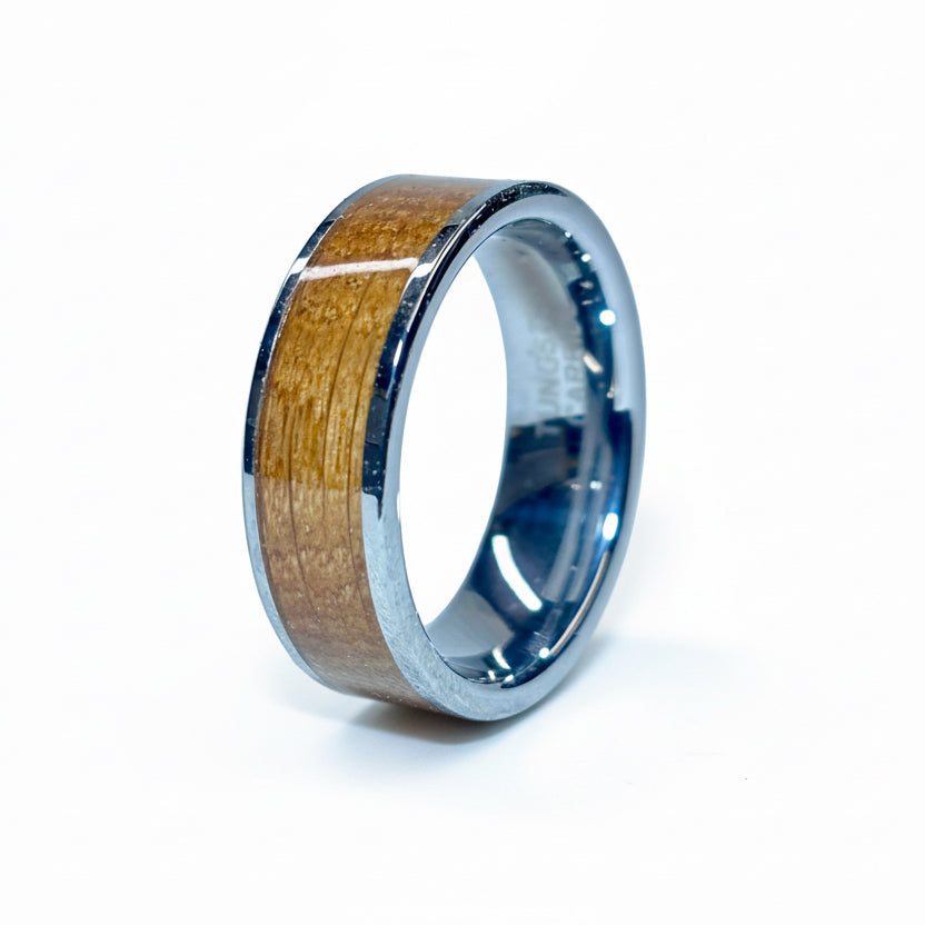 Oak Wood Ring – Silver Tungsten Wood Wedding Band - Comfort Fit