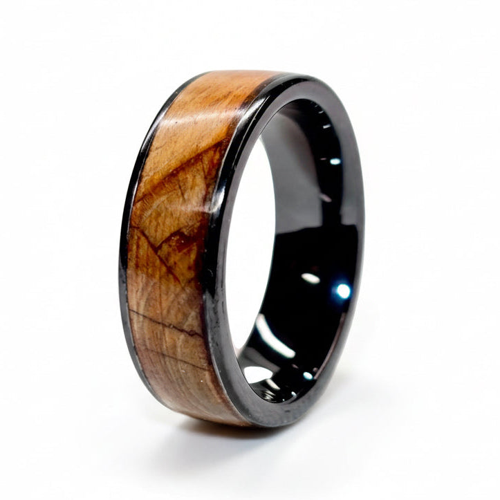 Yew Wood Ring – Black Ceramic Wood Wedding Band - 8mm, Comfort Fit