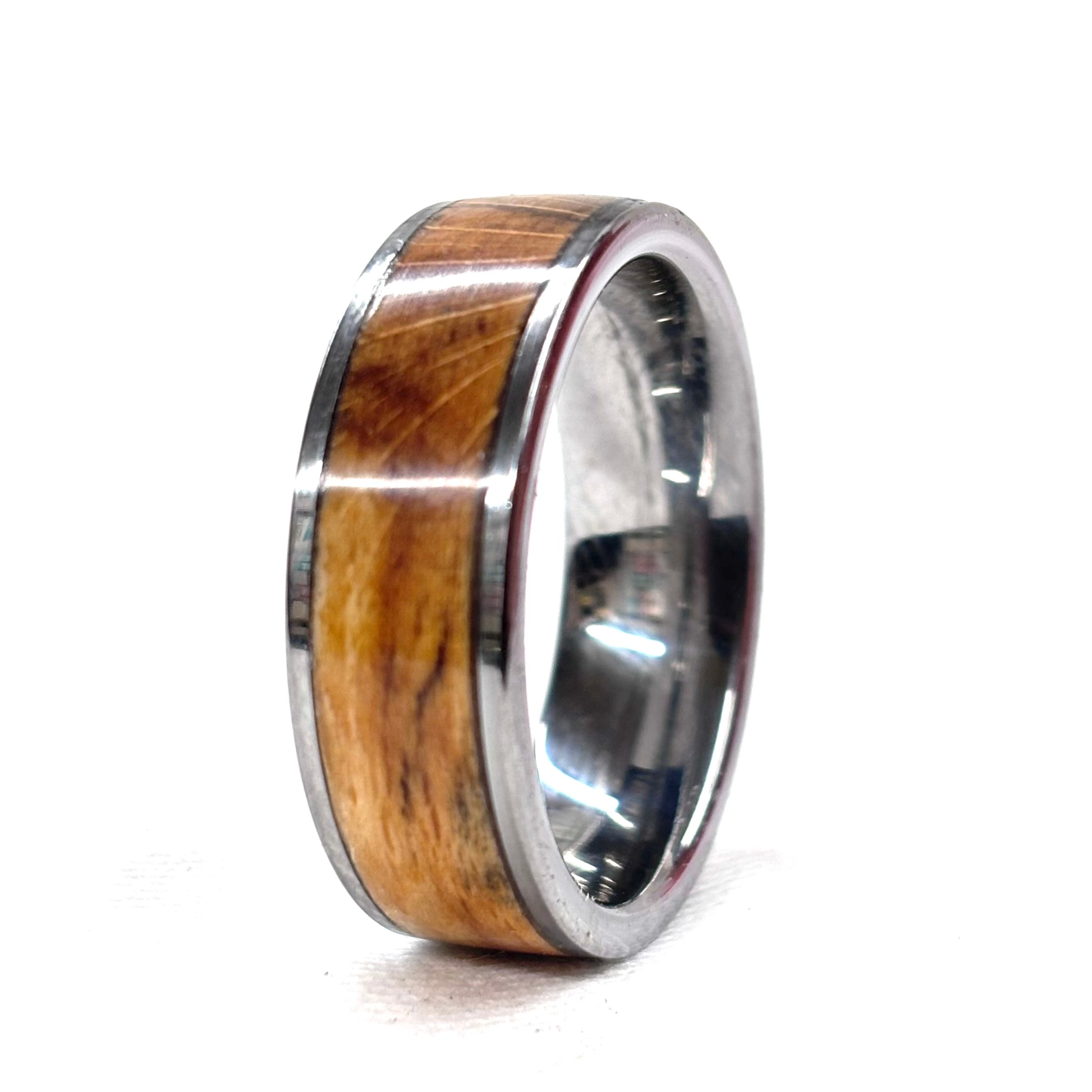 Spalted Beech Wood Ring – Silver Tungsten Wood Wedding Band -  Comfort Fit