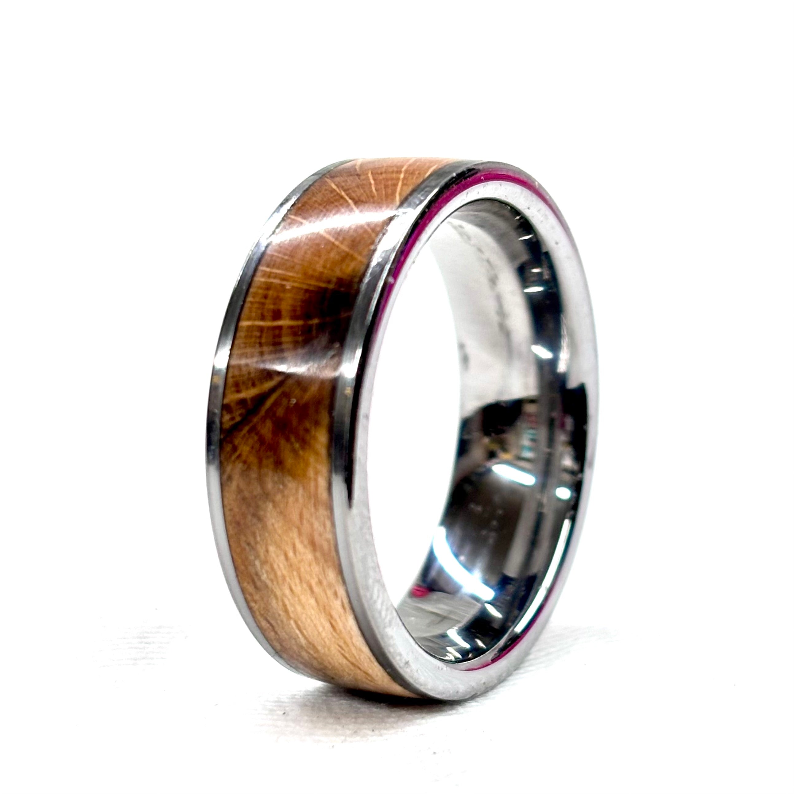 Spalted Beech Wood Ring – Silver Tungsten Wood Wedding Band -  Comfort Fit