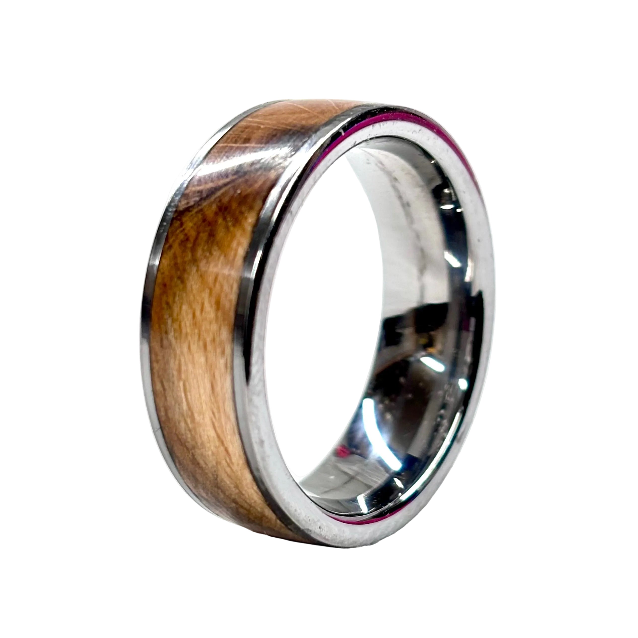 Spalted Beech Wood Ring – Silver Tungsten Wood Wedding Band -  Comfort Fit
