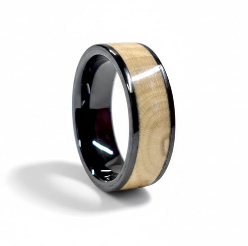 Holly wood ring - black ceramic wood wedding band - comfort fit