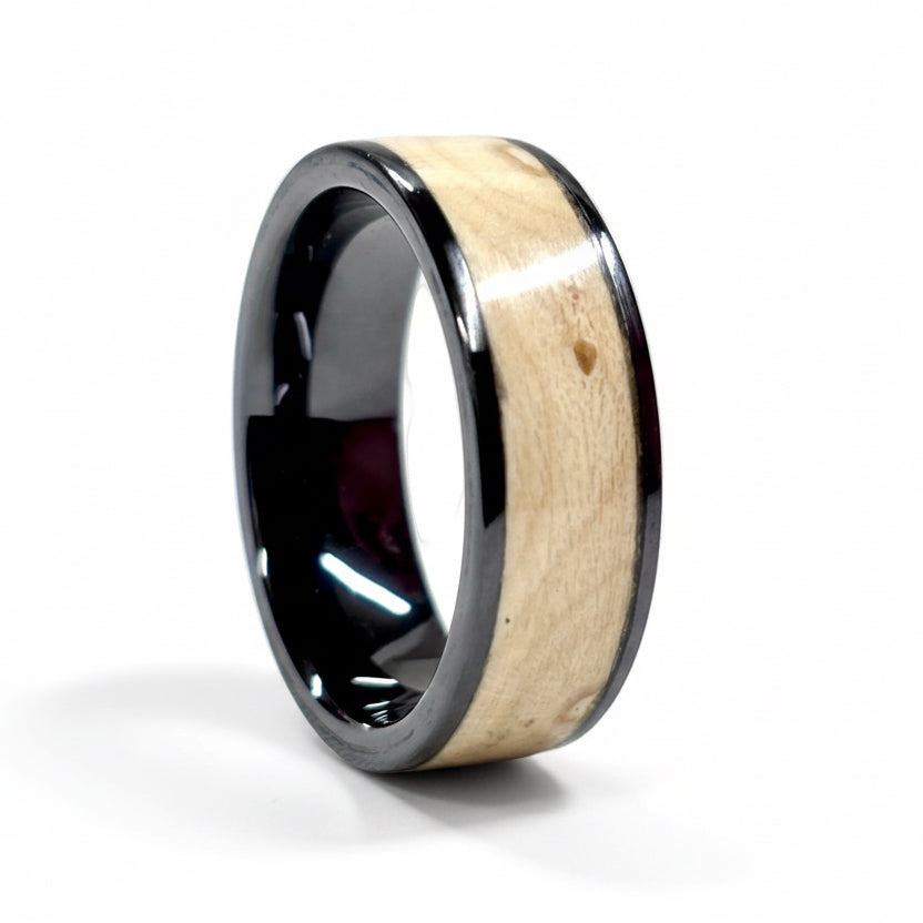 Holly wood ring - black ceramic wood wedding band - comfort fit