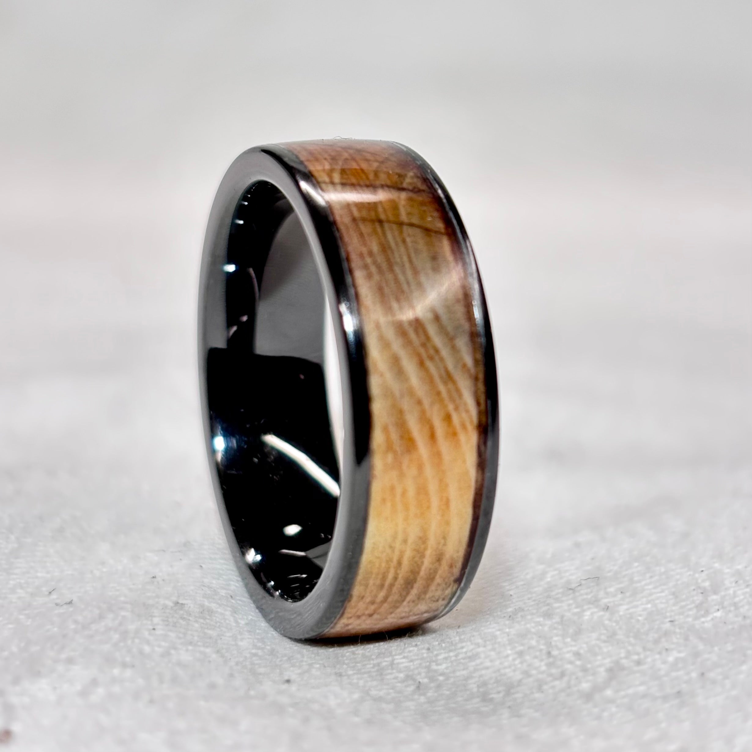 Yew Wood Ring – Black Ceramic Wood Wedding Band - 8mm, Comfort Fit