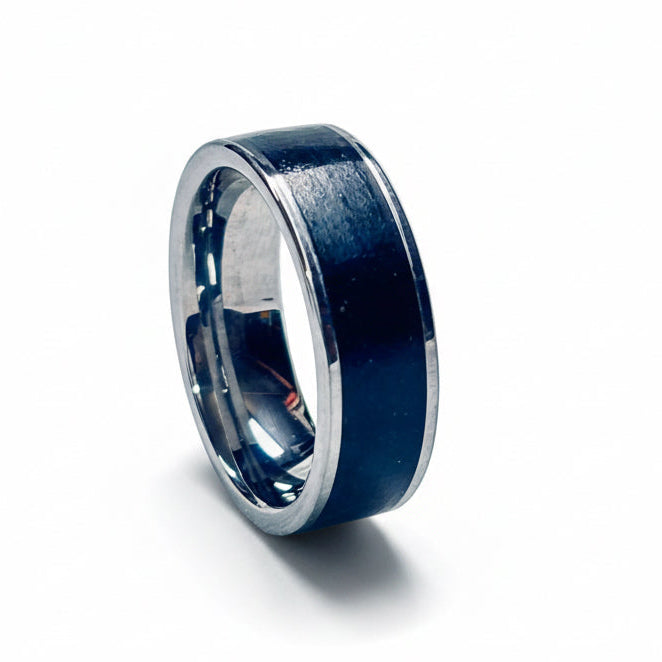 Bog Oak Wooden Ring – Silver Tungsten Wood Wedding Band (Comfort Fit)