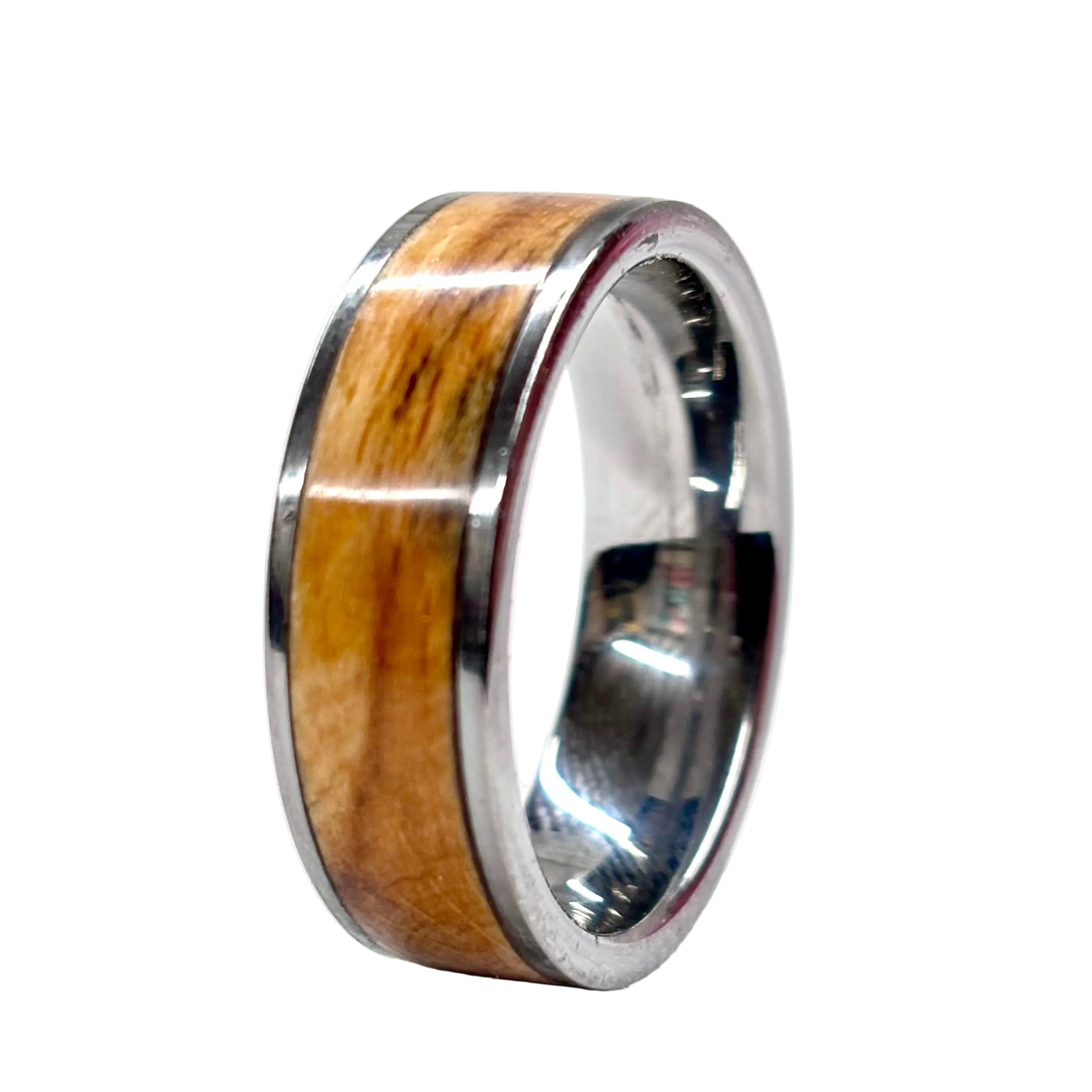 Spalted Beech Wood Ring – Silver Tungsten Wood Wedding Band -  Comfort Fit