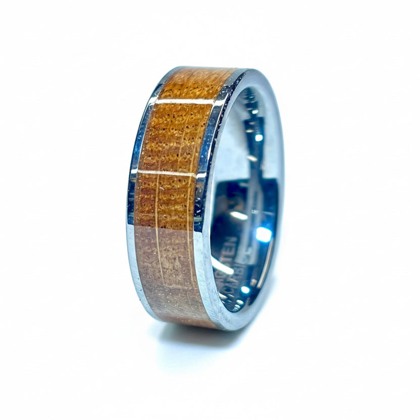Oak Wood Ring – Silver Tungsten Wood Wedding Band - Comfort Fit