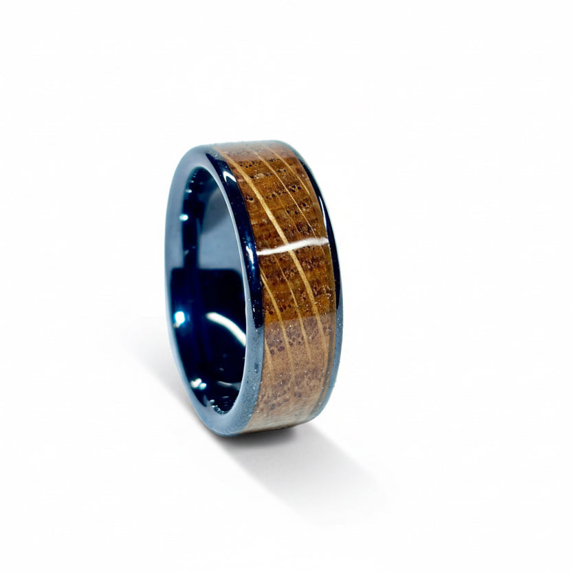 Oak Wood Ring – Black Ceramic Wood Wedding Band (Comfort Fit)