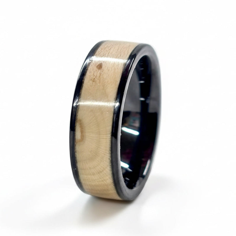 Holly wood ring - black ceramic wood wedding band - comfort fit