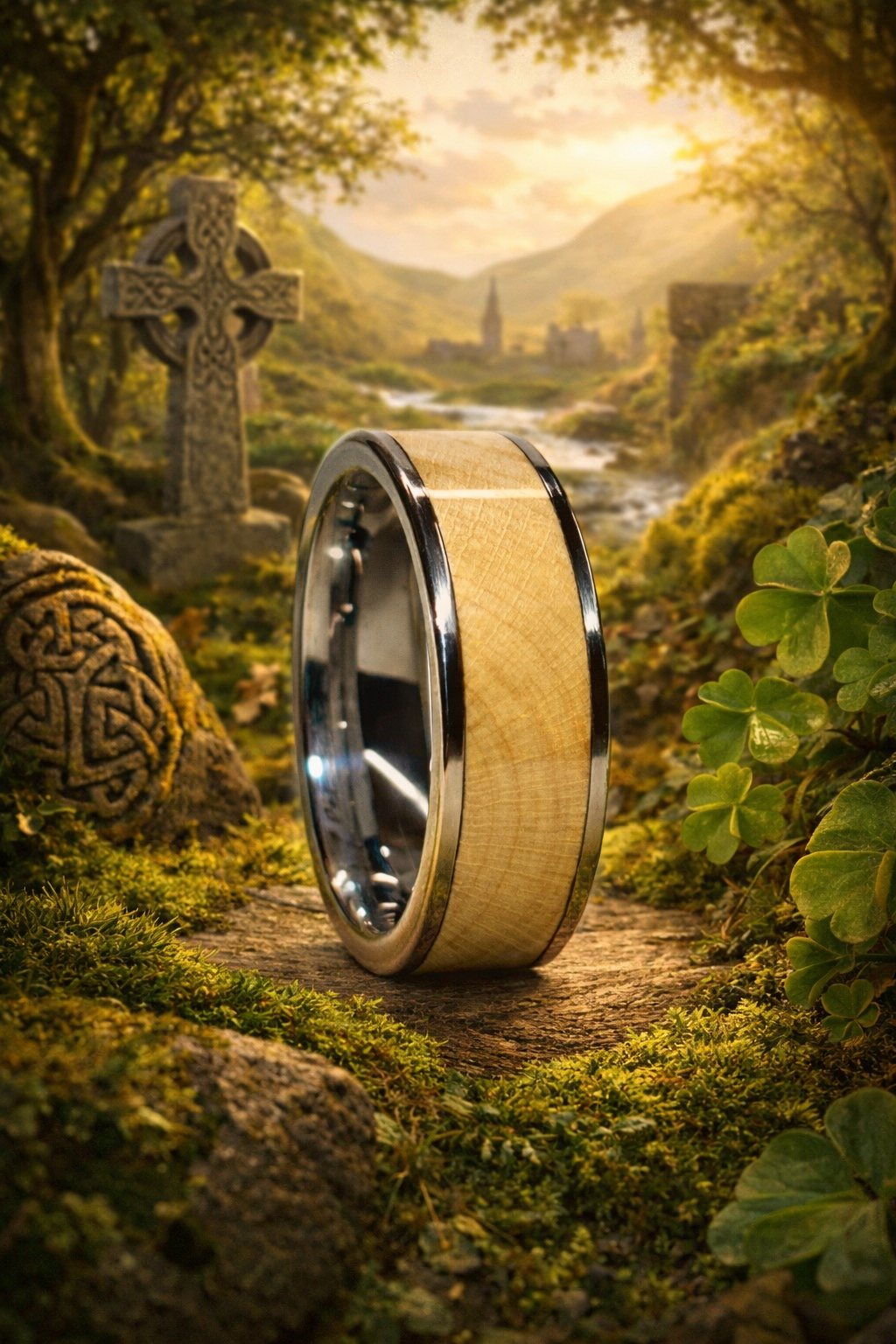 Holly Wood Ring – Silver Tungsten Band (8mm, Comfort Fit)