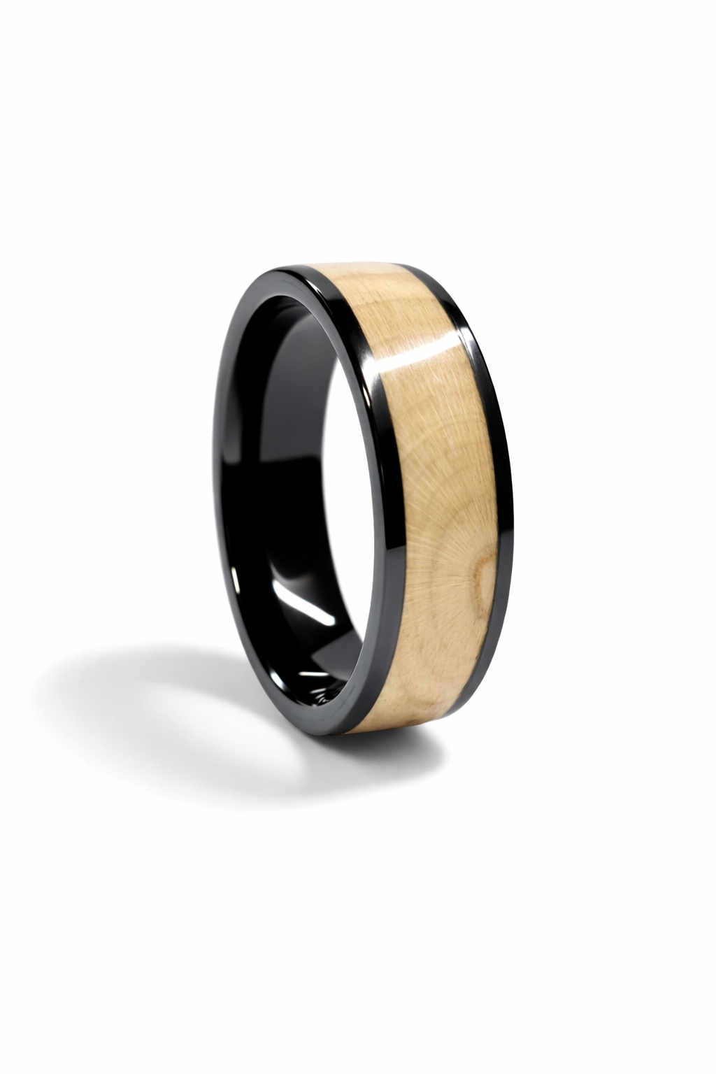 Holly Wood Ring – Black Ceramic Band (8mm, Comfort Fit)