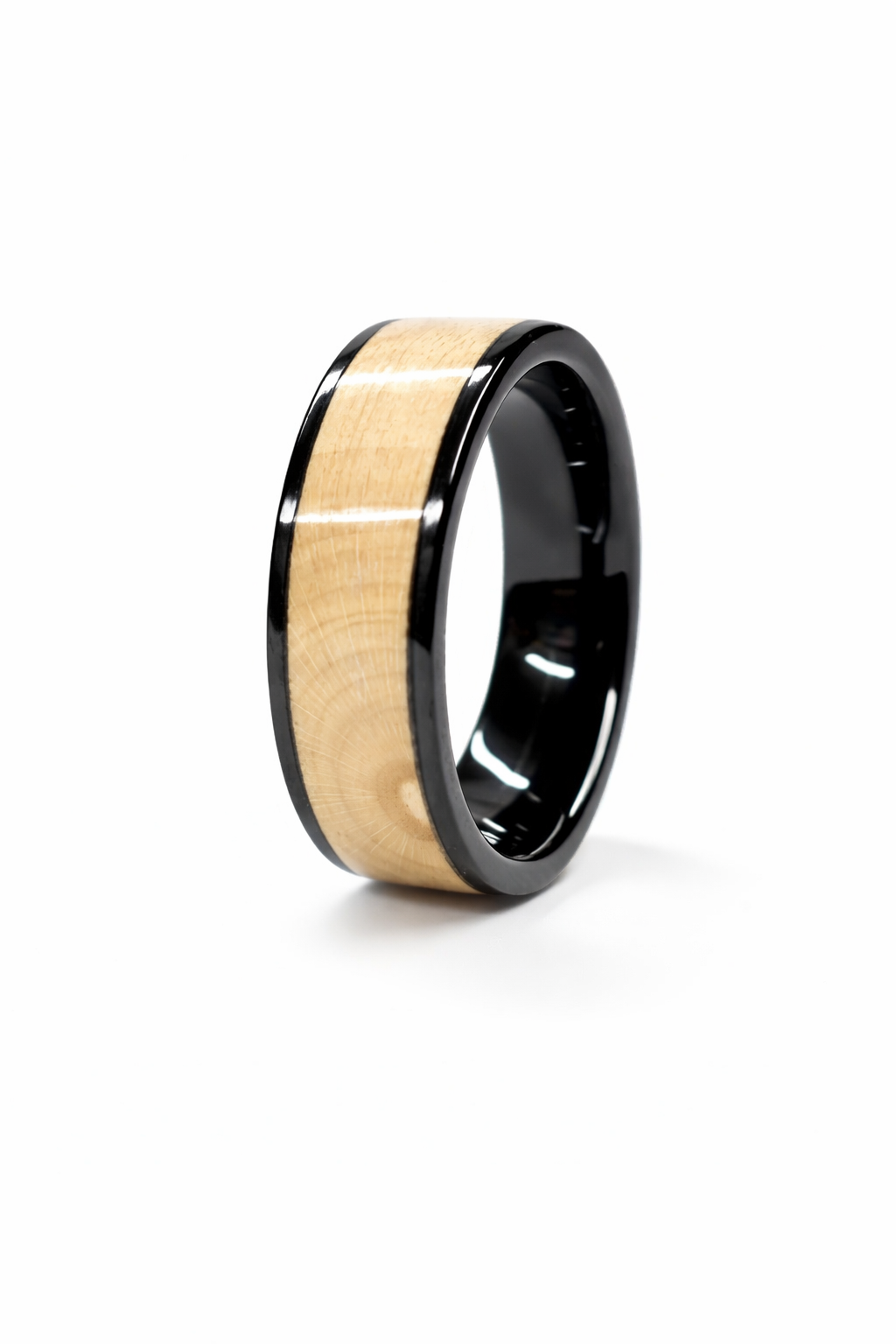 Holly Wood Ring – Black Ceramic Band (8mm, Comfort Fit)
