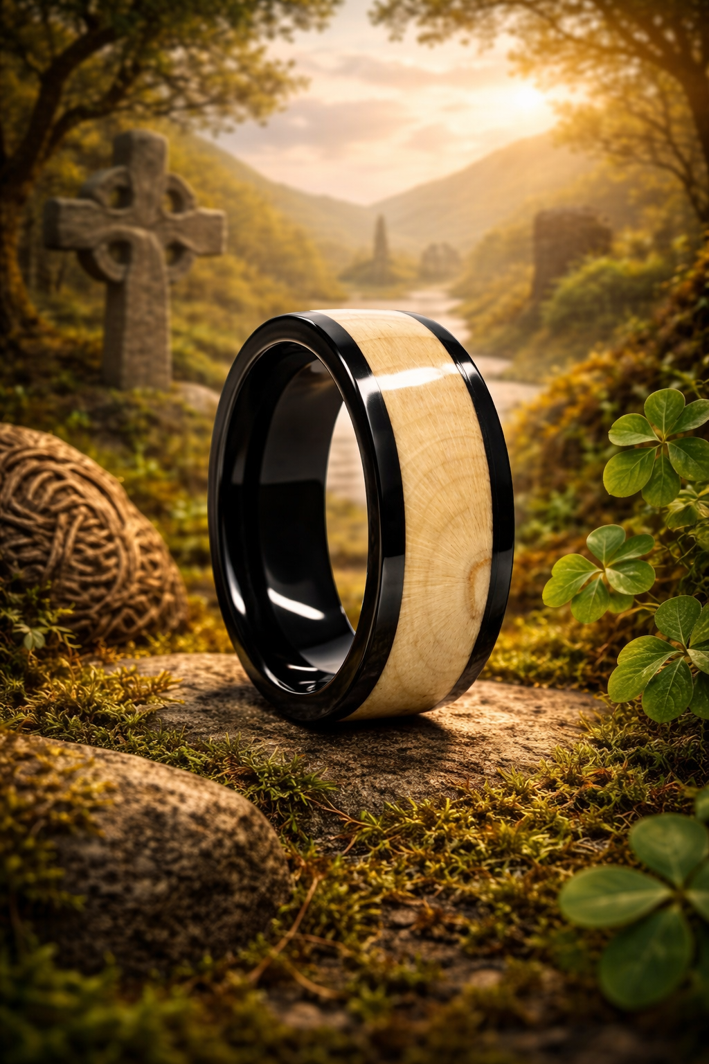 Holly Wood Ring – Black Ceramic Band (8mm, Comfort Fit)