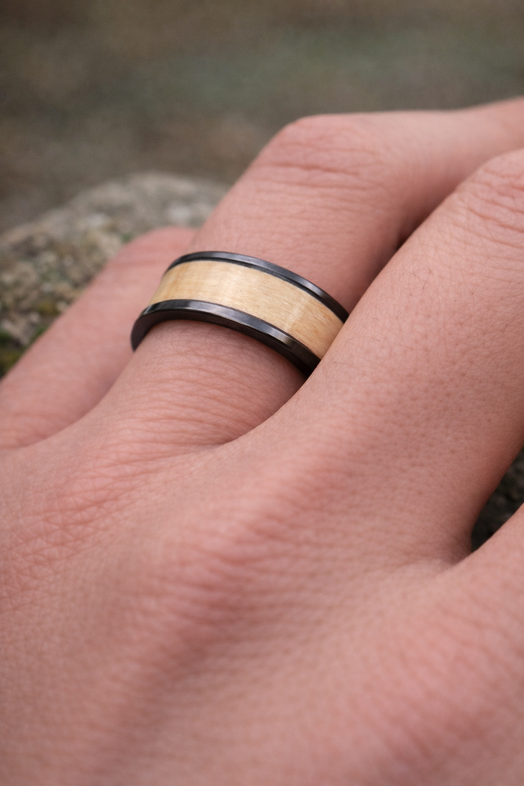 Holly Wood Ring – Black Ceramic Band (8mm, Comfort Fit)