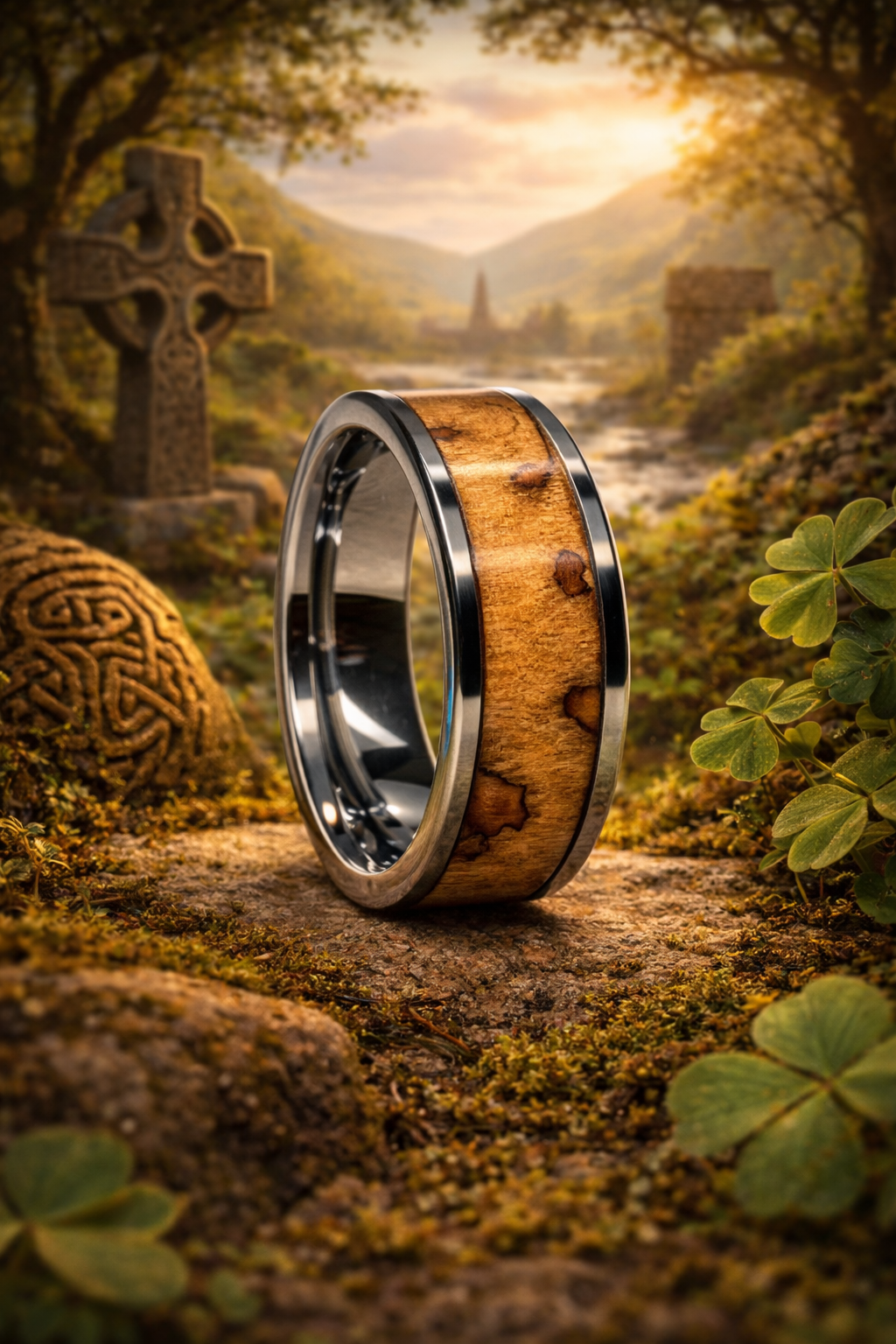 Blackthorn Wood Ring – Tungsten Wood Wedding Band (8mm, Comfort Fit)