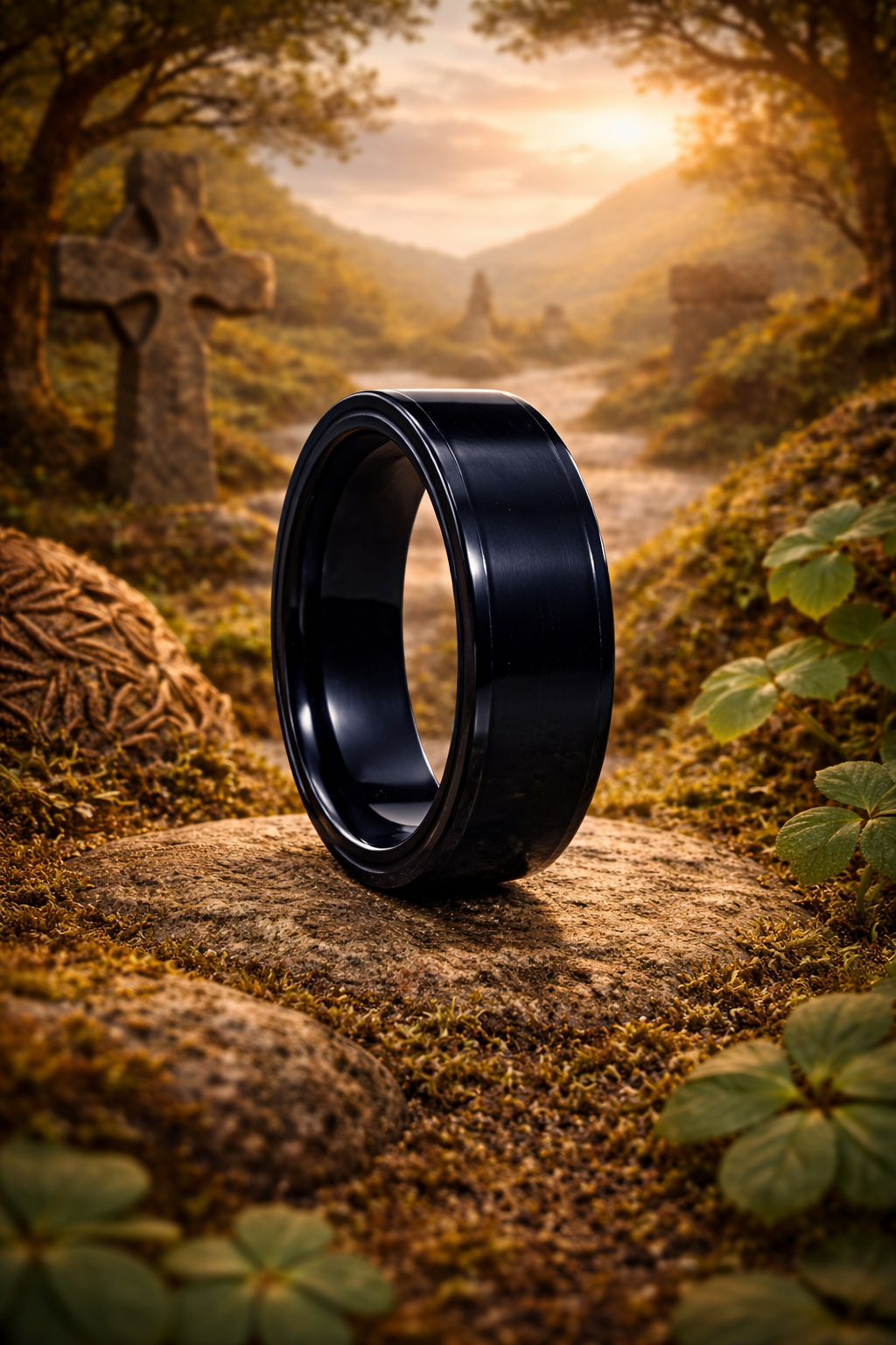 Bog Oak Wood Ring – Black Ceramic Wood Wedding Band (Comfort Fit)