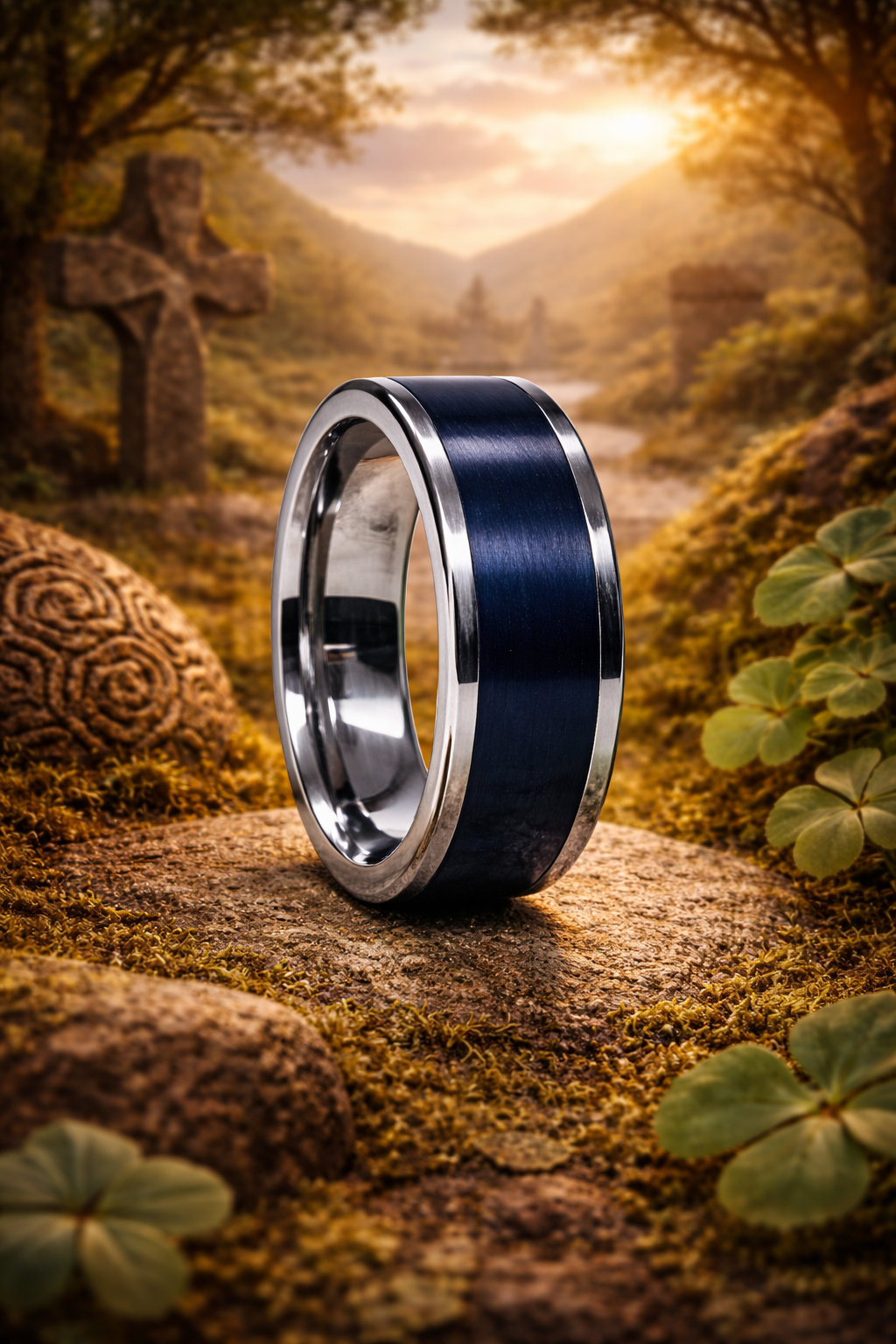 Bog Oak Wood Ring – Silver Tungsten Band (8mm, Comfort Fit)