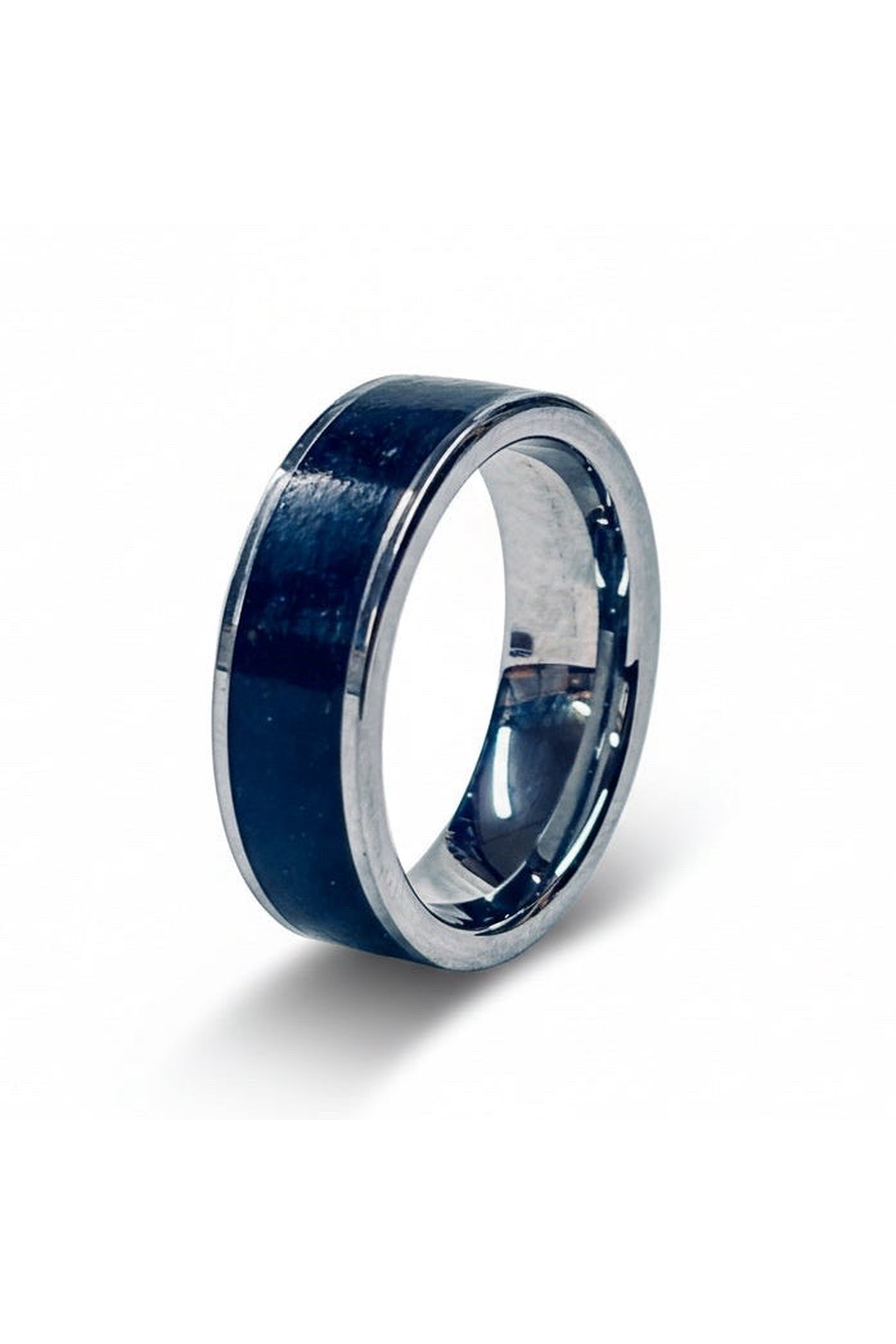 Bog Oak Wood Ring – Silver Tungsten Band (8mm, Comfort Fit)