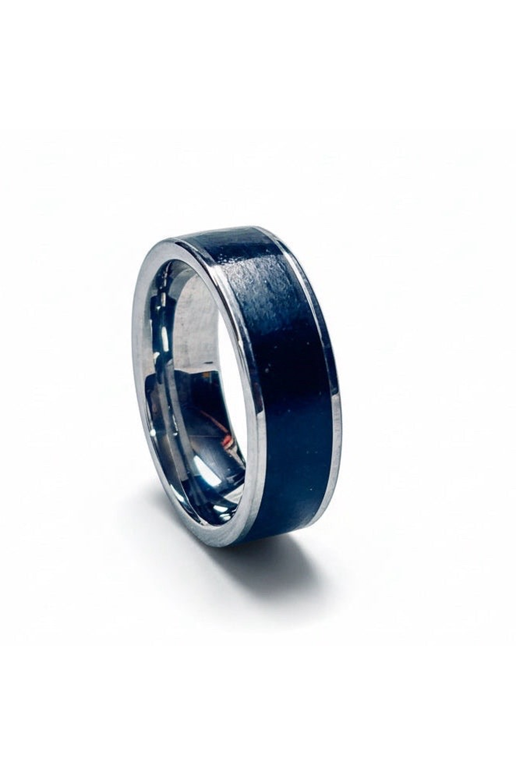 Bog Oak Wood Ring – Silver Tungsten Band (8mm, Comfort Fit)