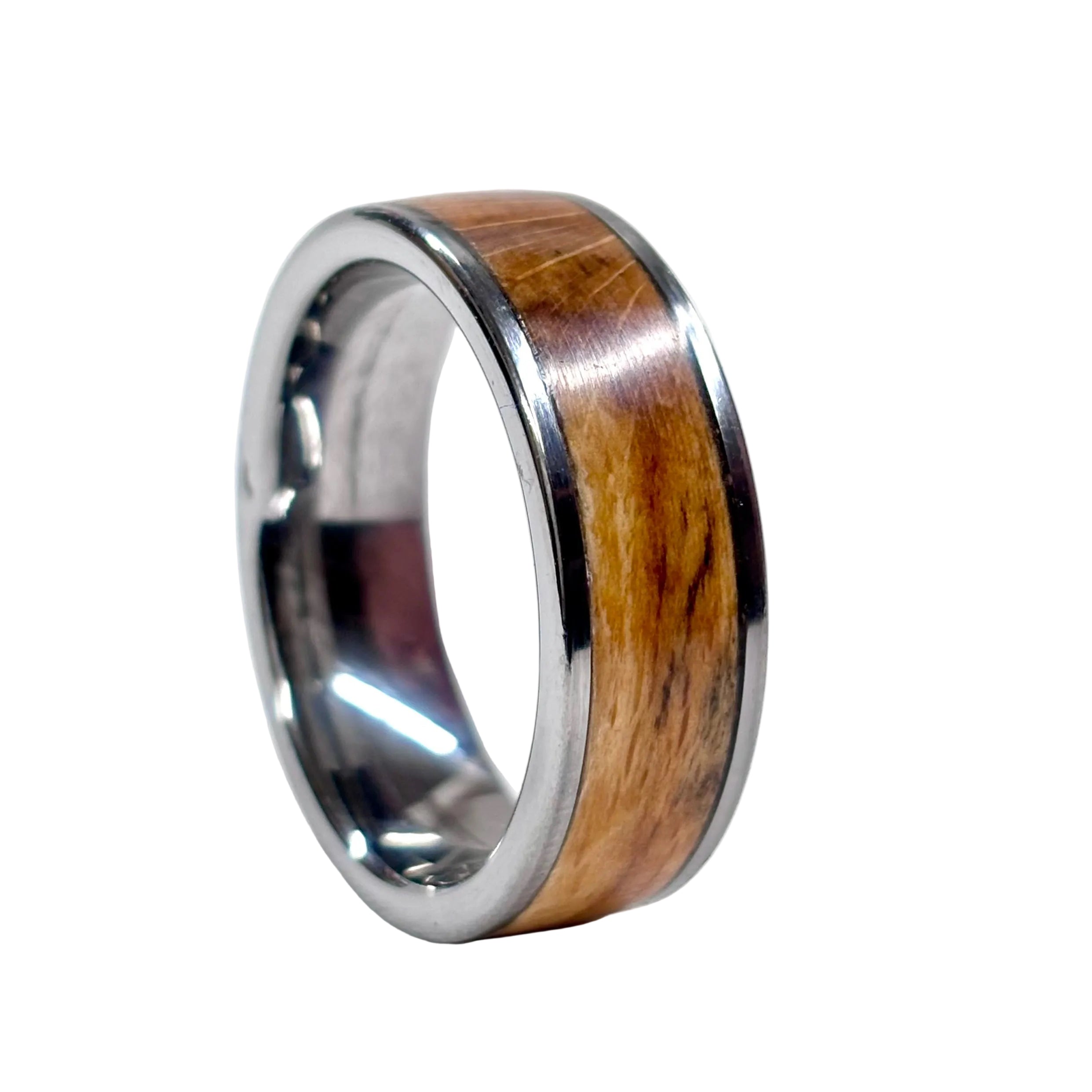 Spalted Beech Wood Ring – Silver Tungsten Wood Wedding Band -  Comfort Fit
