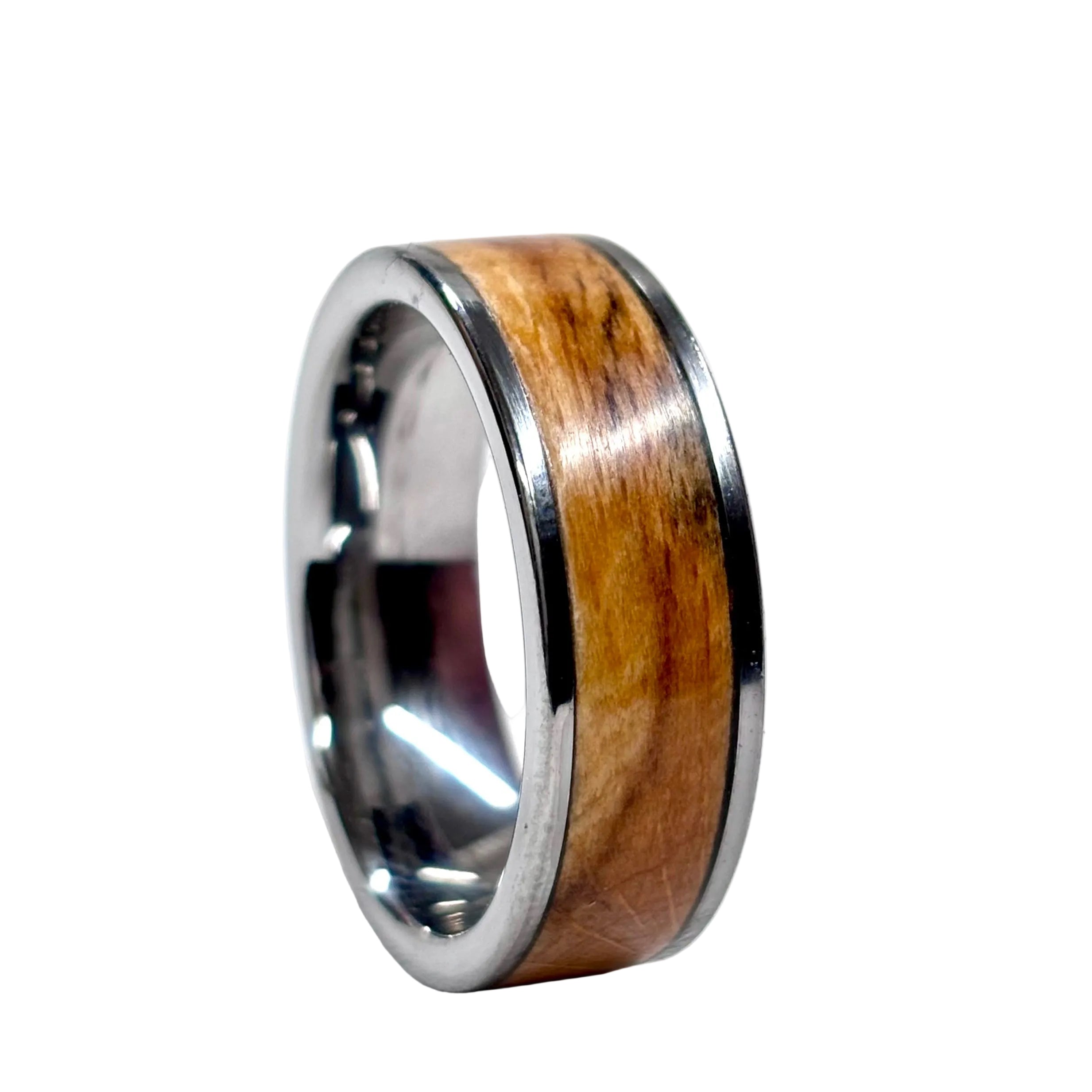 Spalted Beech Wood Ring – Silver Tungsten Wood Wedding Band -  Comfort Fit