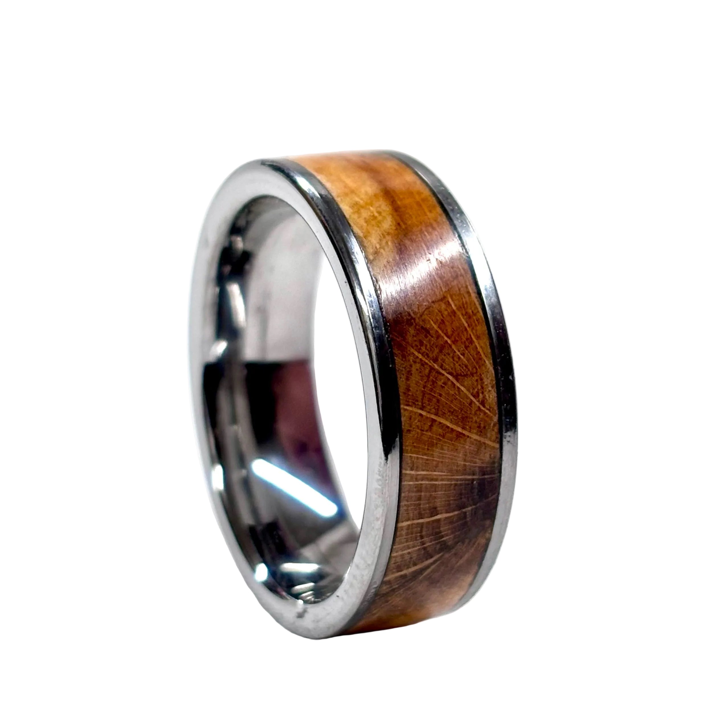 Spalted Beech Wood Ring – Silver Tungsten Wood Wedding Band -  Comfort Fit